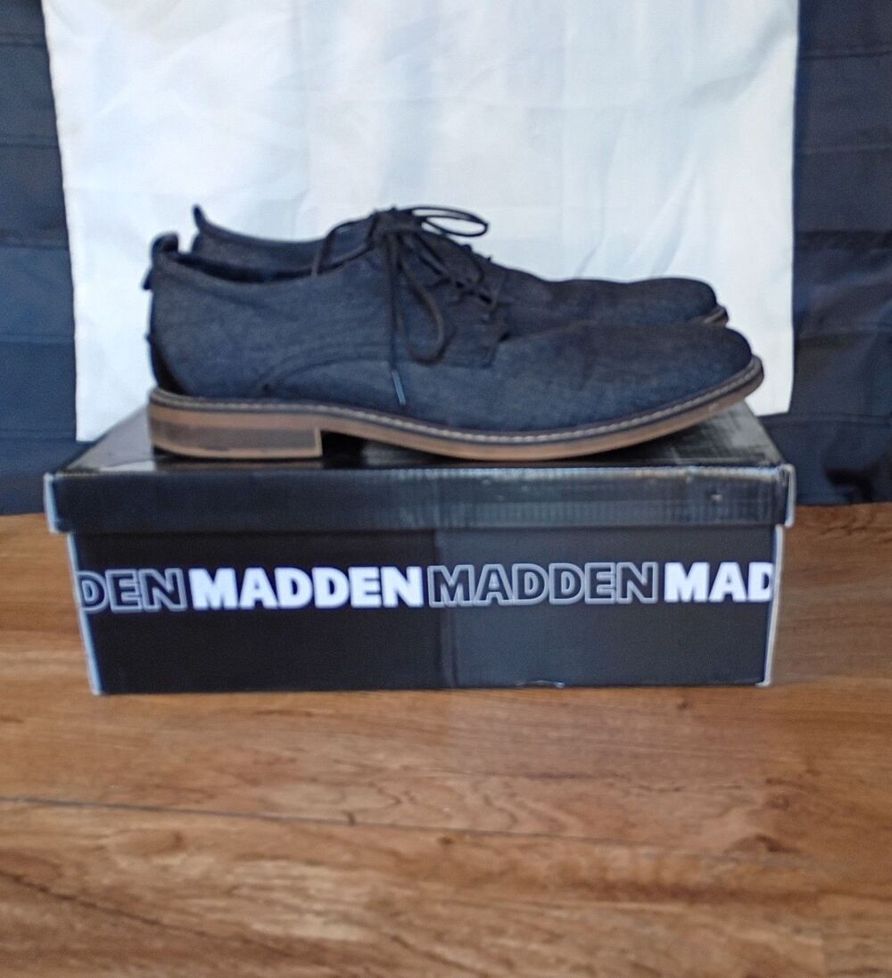 Steve Madden Yanitc Black Canvas Oxford Mens 12 Dress Shoe Box
